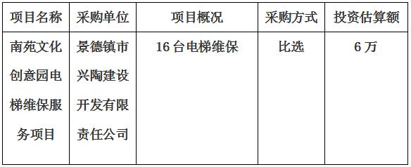 南苑文化創(chuàng)意園電梯維保服務項目采購計劃公告