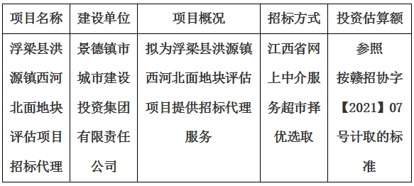 浮梁縣洪源鎮(zhèn)西河北面地塊評(píng)估項(xiàng)目招標(biāo)代理計(jì)劃公告